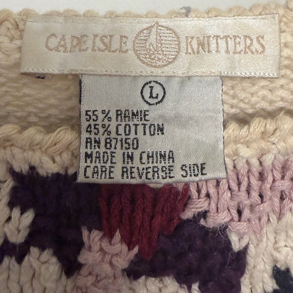 Cape Isle Knitters ramie cotton pullover chunky floral sweater size large - Picture 5 of 9
